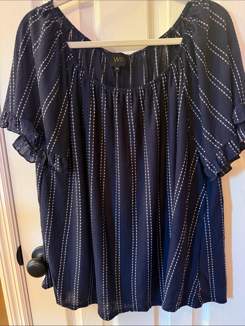 W5 Navy Blouse with White Dotted Stripes